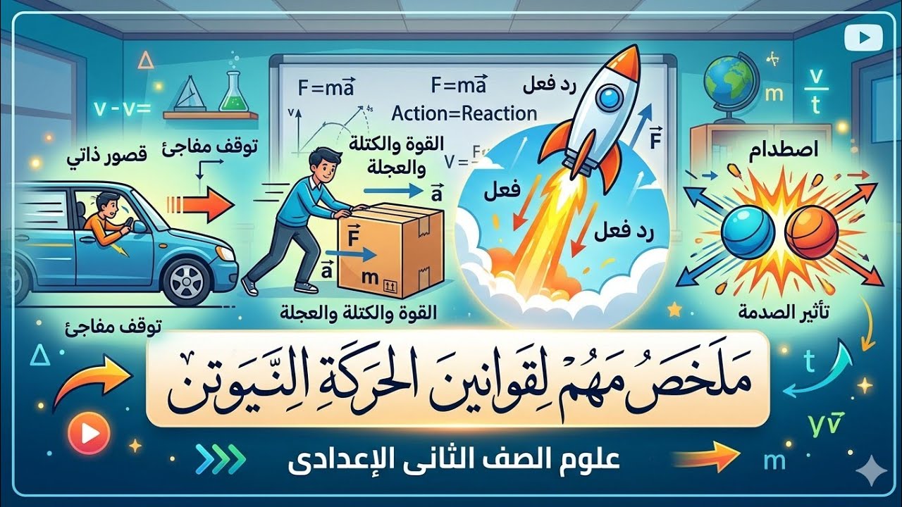 ملخص قوانين نيوتن للحركة|علوم الصف الثانى الاعدادى الترم الثاني ٢٠٢٦