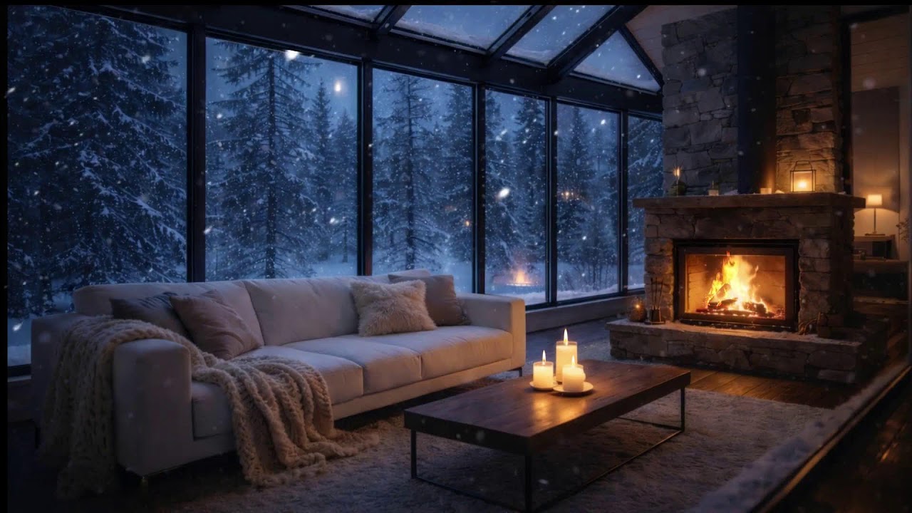 Cozy Winter Jazz Lounge 🔥 Fireplace Sounds for Calm