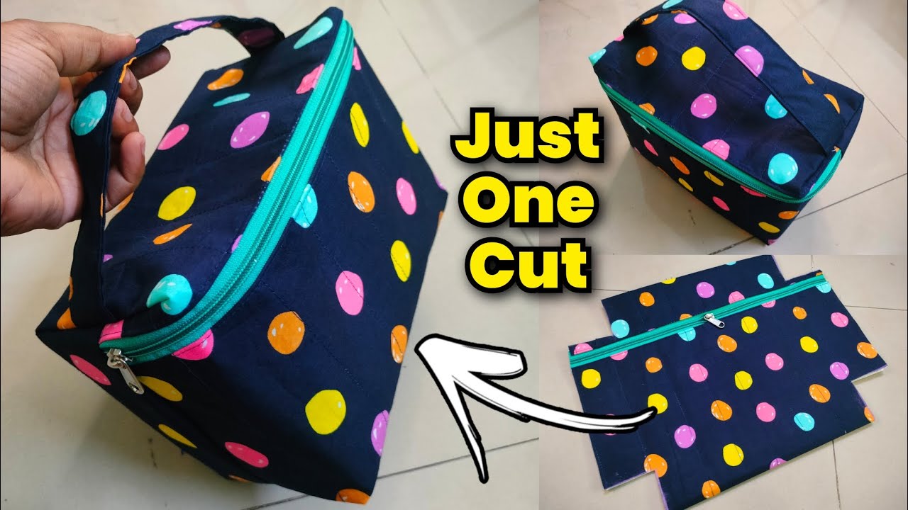 JUST ONE CUT 🛍️LUNCH BOX BAG/Makeup bag making at home/handbag cutting and stitching #diy #bagmaking