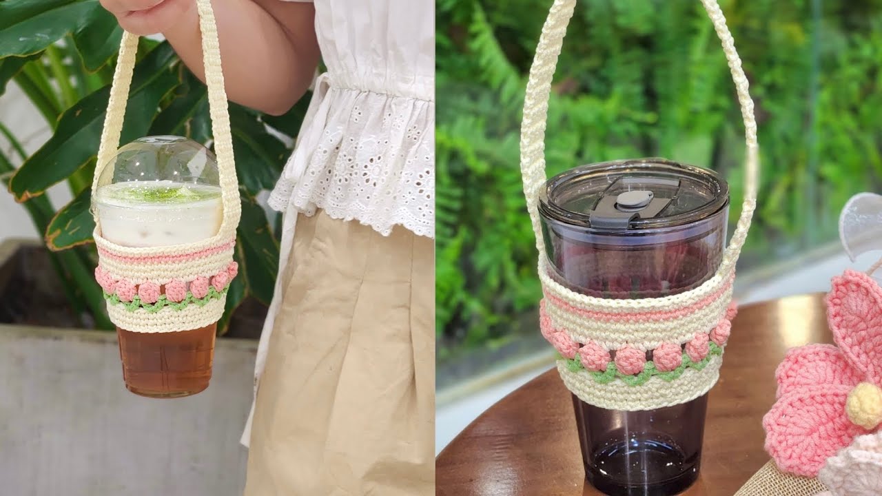 Crochet Glass Cover or Bottle Holder| Cách móc túi đựng ly hoặc bình nước xinh xắn| Cỏ crochet