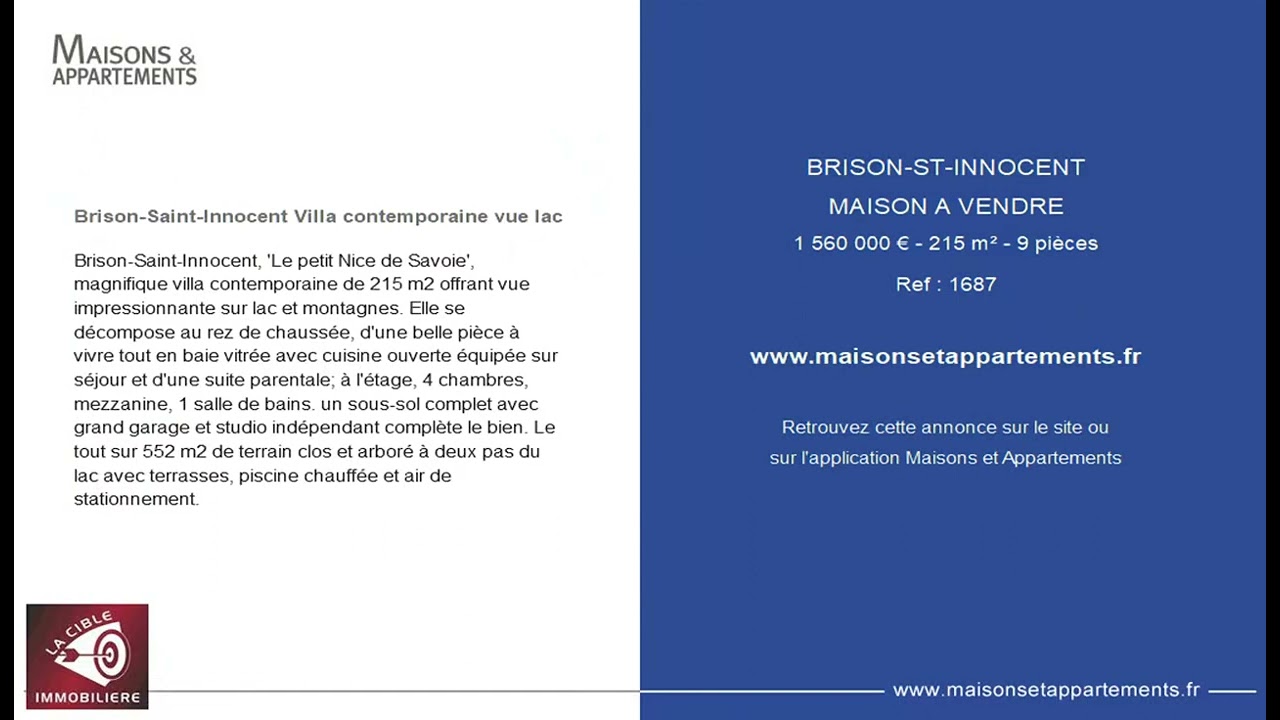 BRISON-SAINT-INNOCENT - MAISON A VENDRE - 1 560 000 &euro; - 215 m&sup2; - 9 pi&egrave;ce(s)