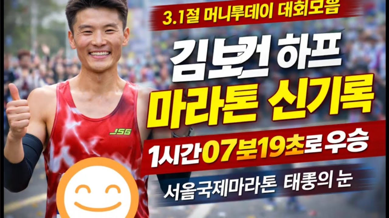 3.1절 머니투데이 대회모음, 풀코스 하프코스, 김보건 하프 마라톤 신기록, 1시간 7분 19초 우승, 서울국제마라톤 태풍의 눈