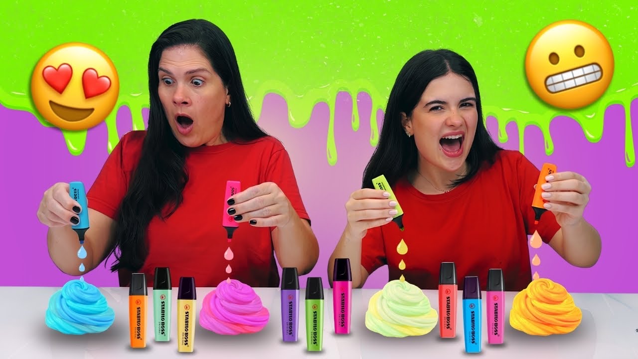 COLORIMOS AS NOSSAS SLIMES COM STABILO * ISSO NUNCA TINHA ACONTECIDO! 