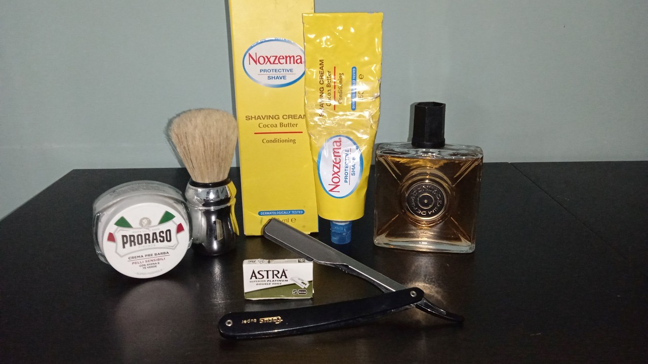 Rasatura tradizionale con Noxzema, Omega, Focus, Denim. #rasaturatradizionale #omega#skincarerutine
