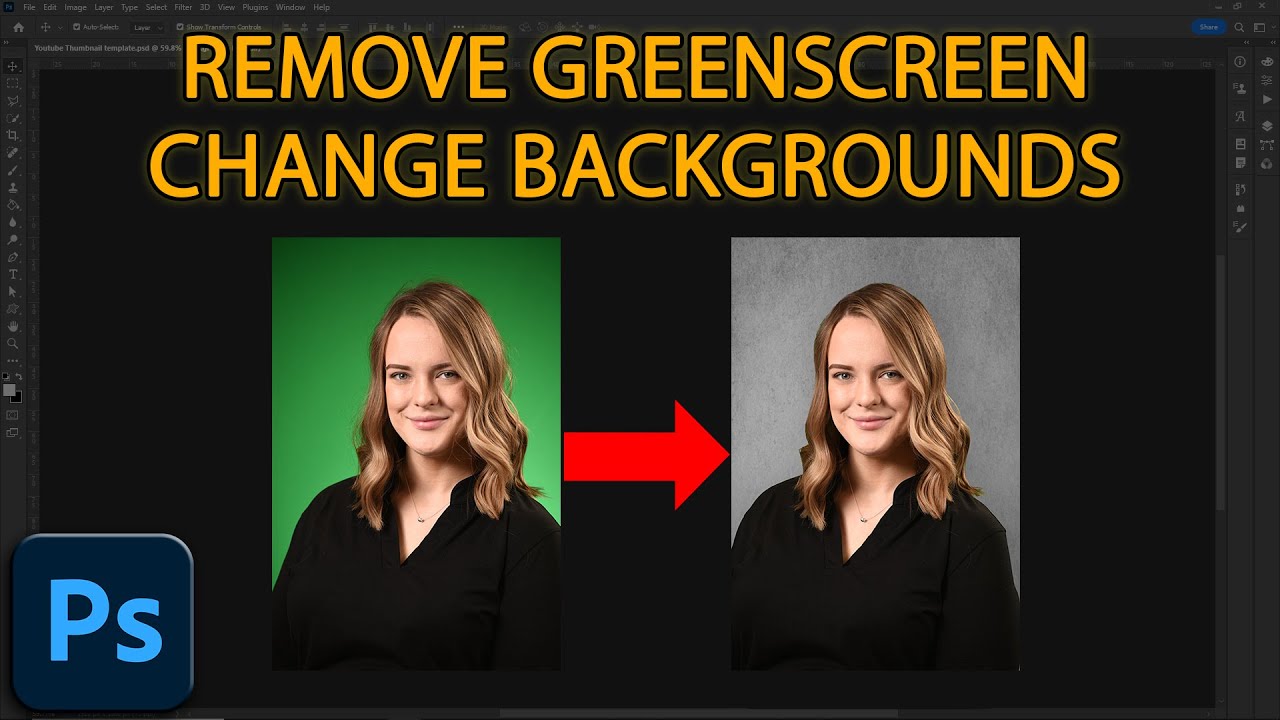 How to remove green screen, change backgrounds, and retouch headshots in Photoshop.