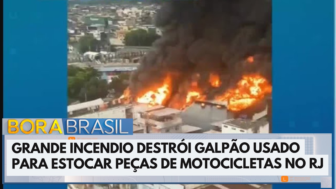 Incêndio destrói galpão de peças de moto e ameaça vizinhança no RJ | Bora Brasil