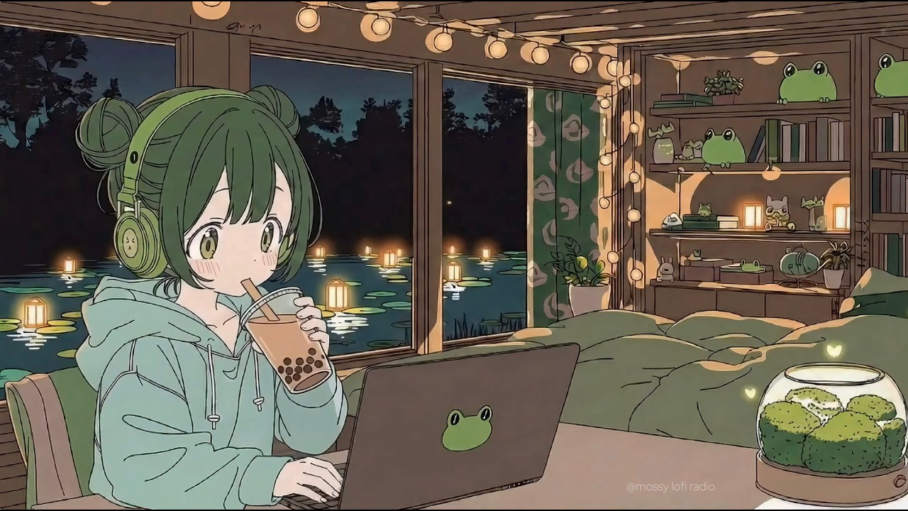 mossy lofi radio 🐸 | jazzy bedroom by the pond ~ 1 hour lofi mix for study, chill & relax 🌙🧋✨