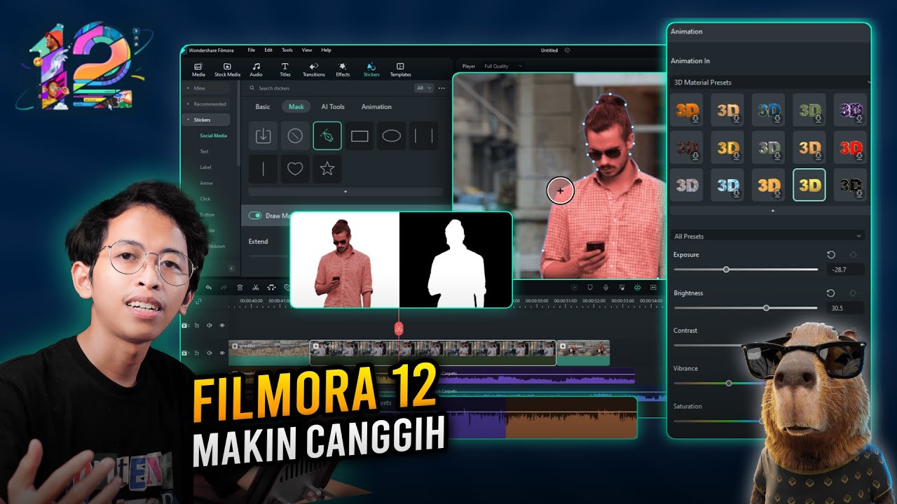 14 Fitur Baru di Filmora 12 - Rotoscope, 3D Text, AI Audio Editing, Keyframe, dll 😍