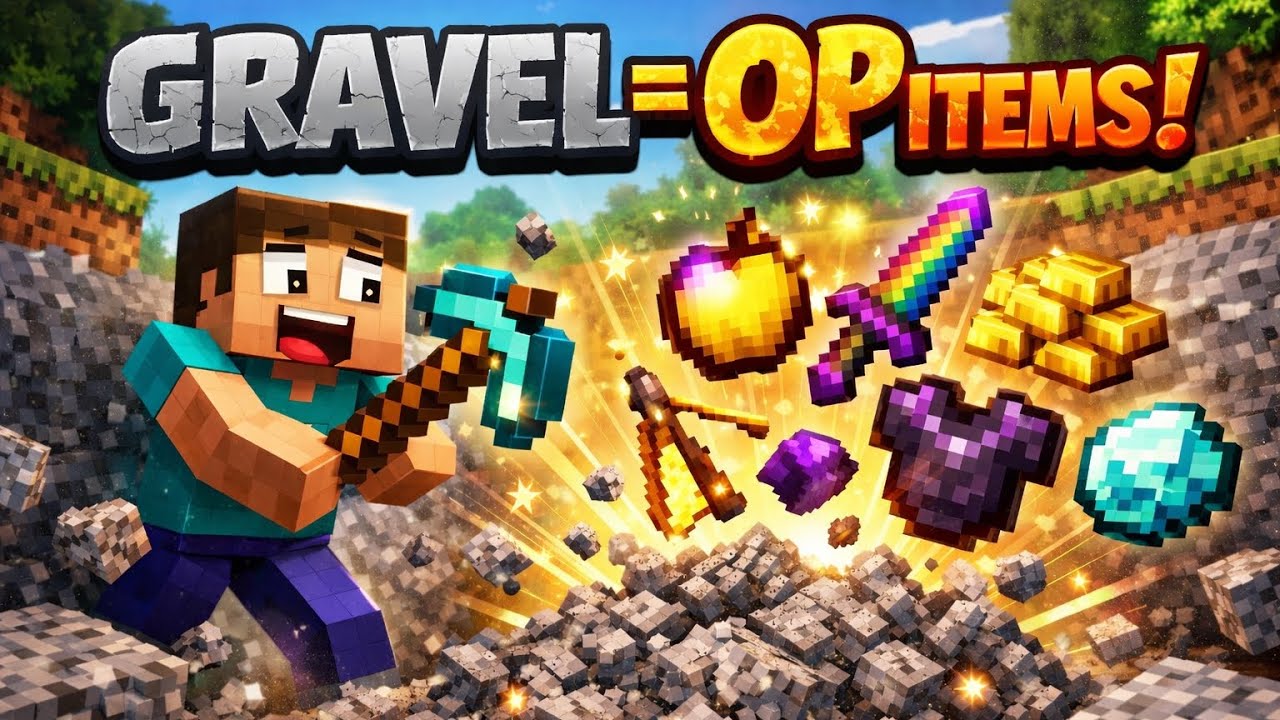 Minecraft but gravel give op items    ||  #1