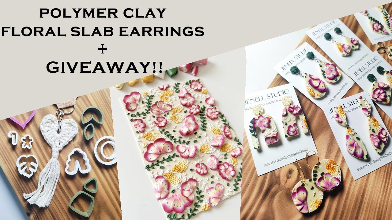 How to Make Polymer Clay Floral Slab and Turn into Earrings Collection Tutorial + 🎁FESTIVE GIVEAWAY🎁