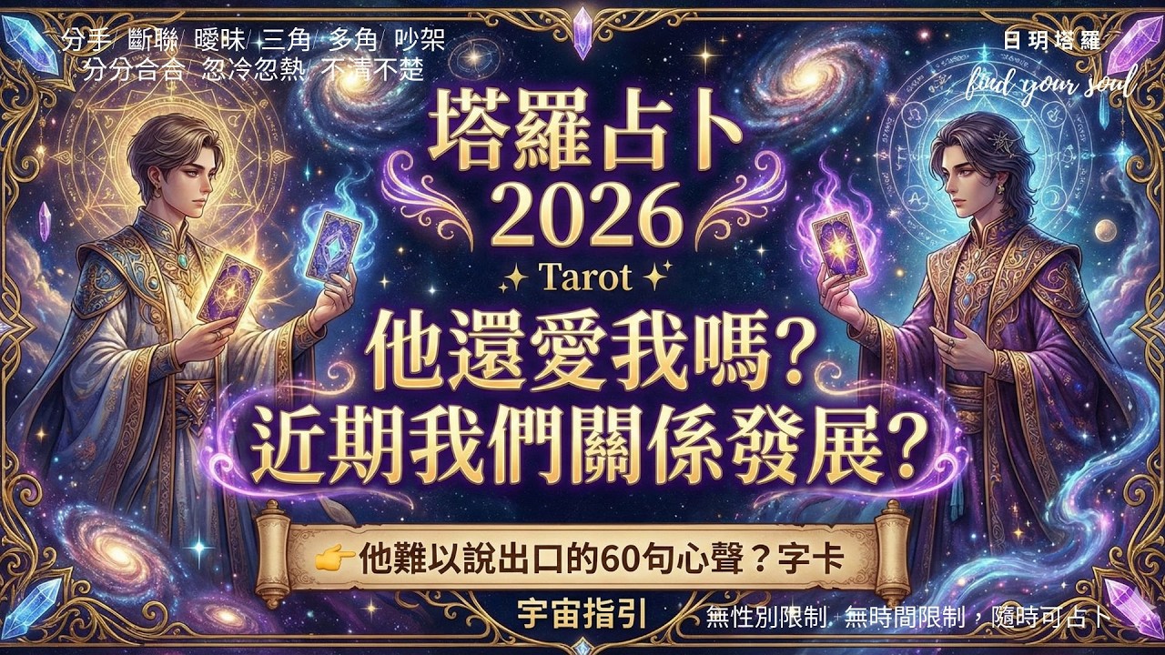 塔羅占卜 2026 Tarot ✨他還愛我嗎? 近期我們關係發展? 👉他難以說出口的60句心聲?字卡 宇宙指引 (分手/斷聯/曖昧/三角/多角/分分合合/吵架/冷戰) ⏲無性別&無時間限制 #日玥塔羅