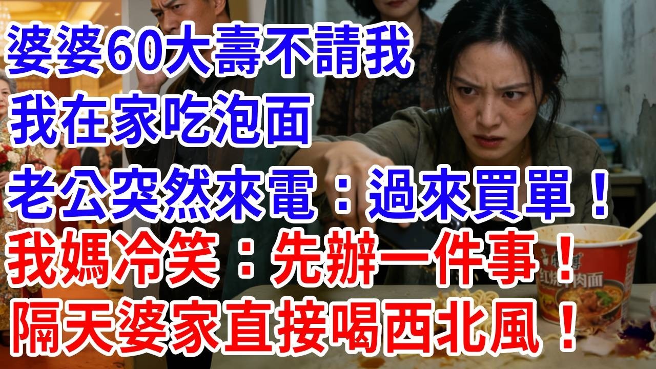 婆婆60大壽不請我，我在家吃泡面，老公突然來電：過來買單！我媽冷笑：先辦一件事！隔天婆家直接喝西北風！