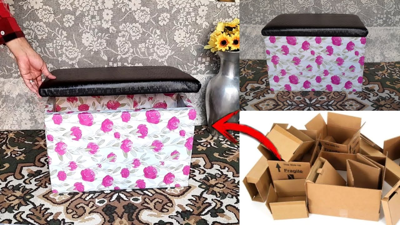 COMO FAZER PUFF FEITO COM CAIXAS DE PAPELÃO | FAÇA VOCÊ MESMO PUFF USANDO CAIXAS DE PAPELÃO #puff