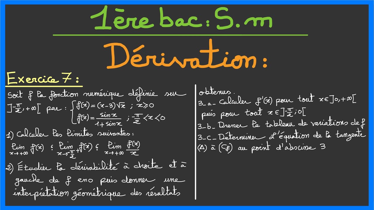 1ère bac SM : Dérivation - Exercice 7