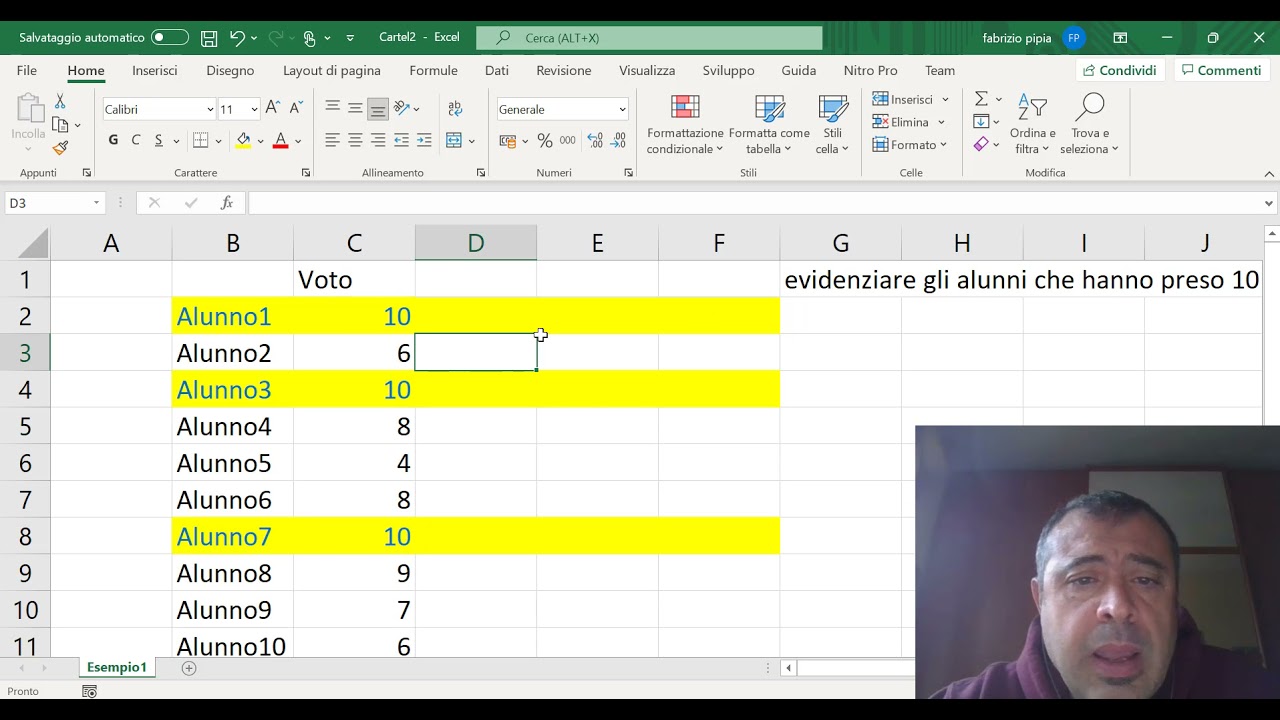 Excel: lezione 9 - Formattazione condizionale (parte 3). Esempi di formattazione condizionale