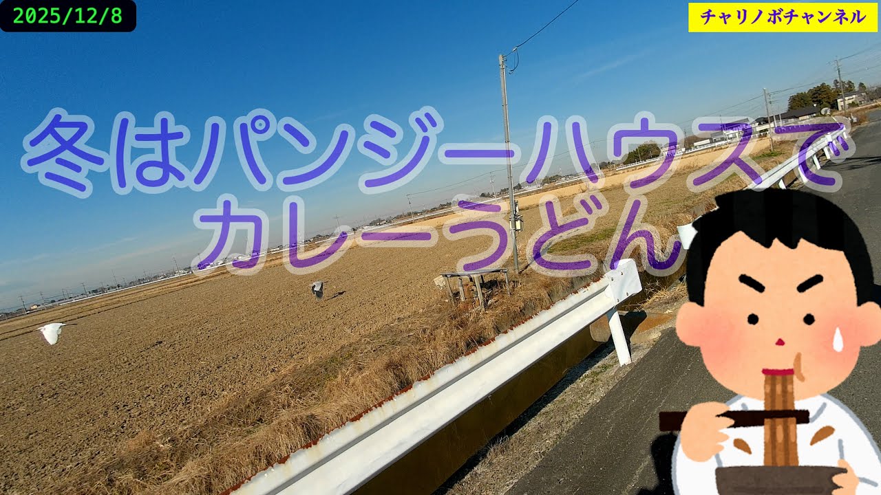 26A05寒い冬ロードバイクパンジーハウスでカレーうどん