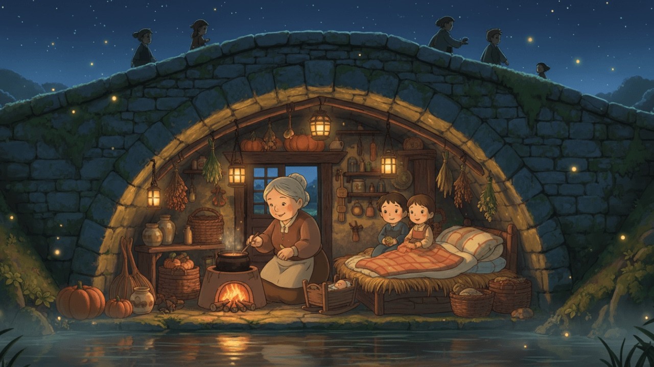 A Peaceful Life Under The Old Bridge With Grandparents: Full Of Happiness | Studio Ghibli Style