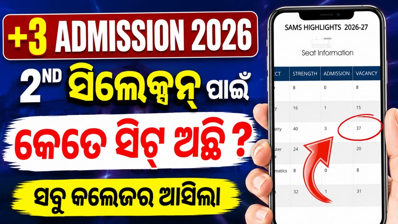 Plus3 Admission Second Selection Seats। +3 2nd Merit List Cutoff Marks।
