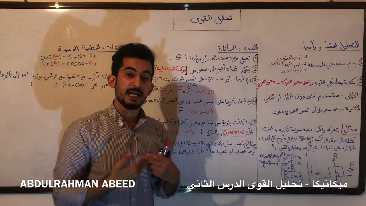 فيزياء ميكانيكا - باب تحليل القوى - الدرس الثاني  ( الجزء النظري من تحليل القوى ) - م.عبدالرحمن عبيد