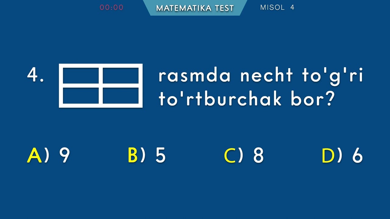 Matematikadan tezkor test. 4- variant.  Qiziqarli matematika. Sodda matematika.