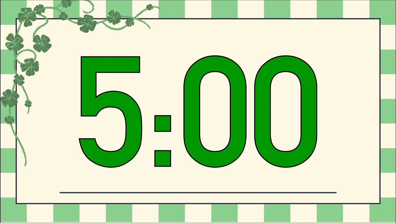 5 Minute Calm Saint Patrick’s Day Countdown Timer (Fun Chimes Alarm at End, No Music)