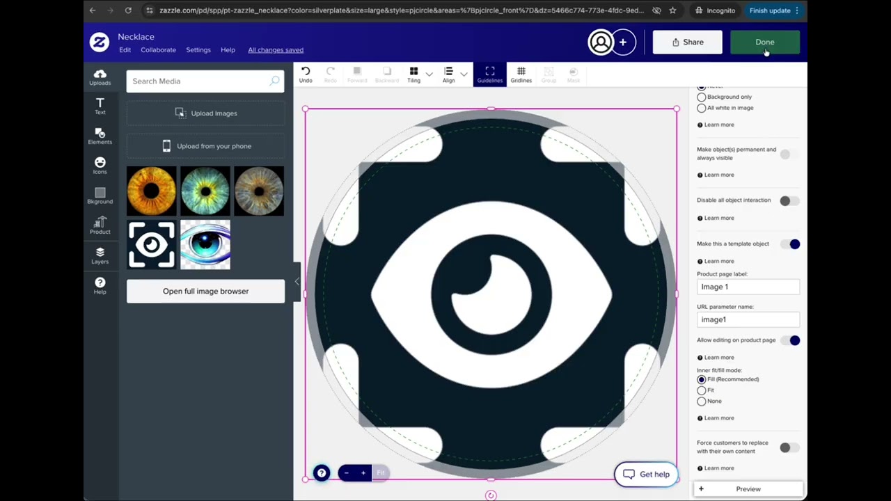 Step 3. Creating and adding Zazzle products to eye photo service