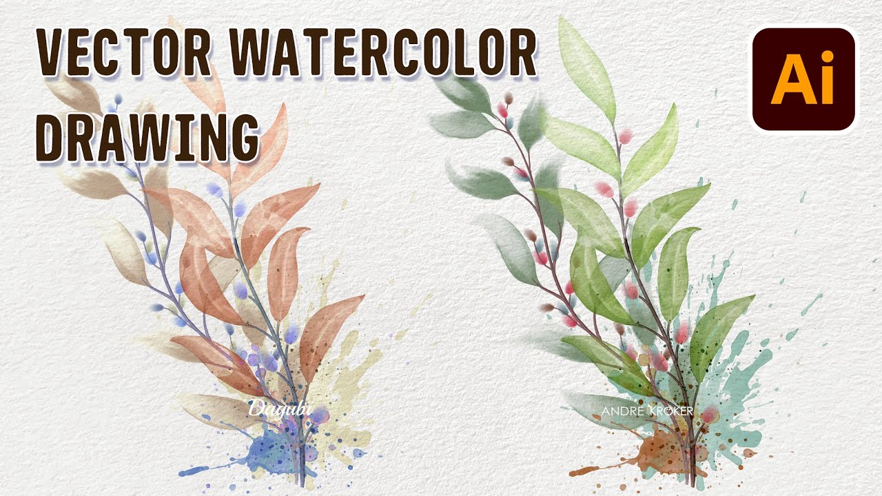 Adobe Illustrator Watercolor Drawing - How to draw Vector Leaves and Branches