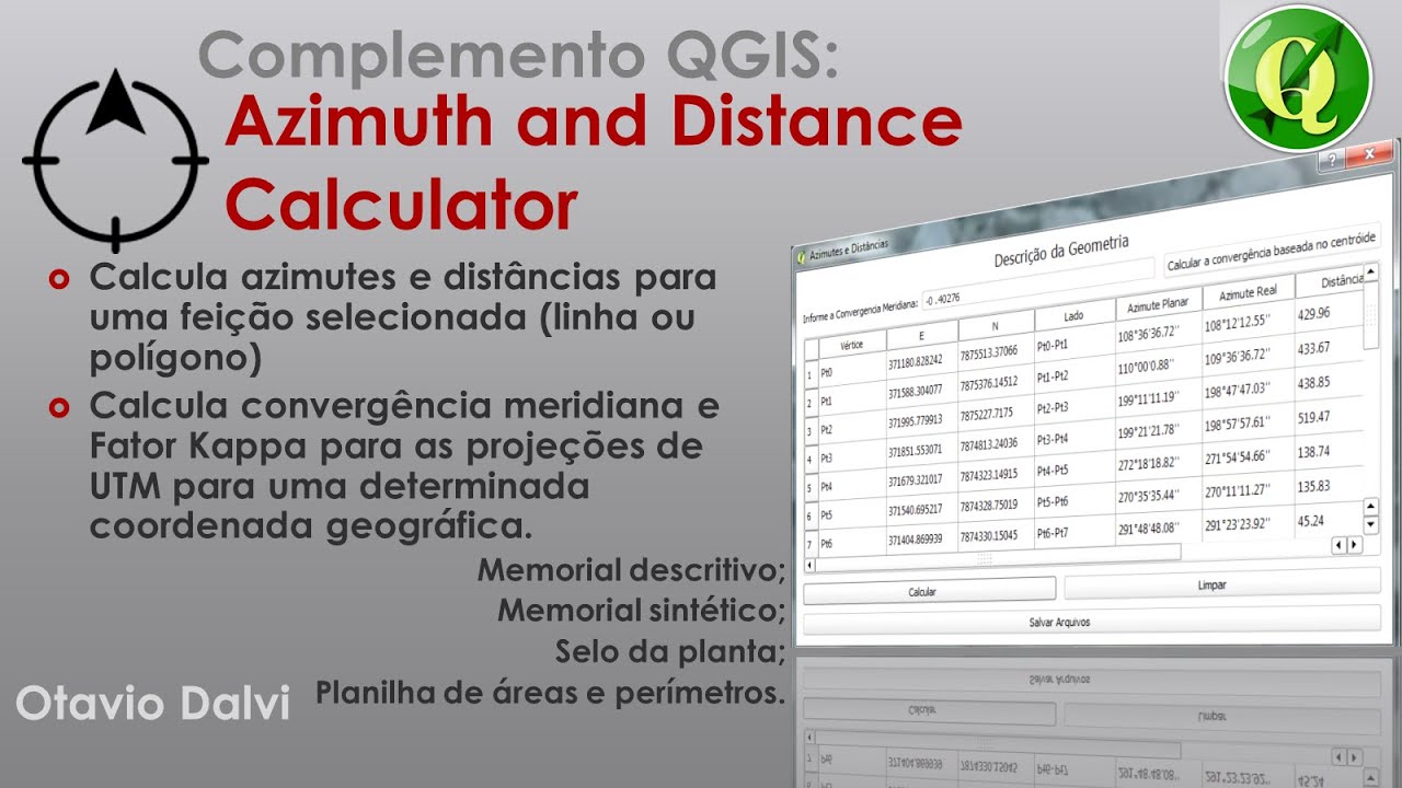 Como gerar memorial descritivo no QGIS - Azimuth and Distance Calculator