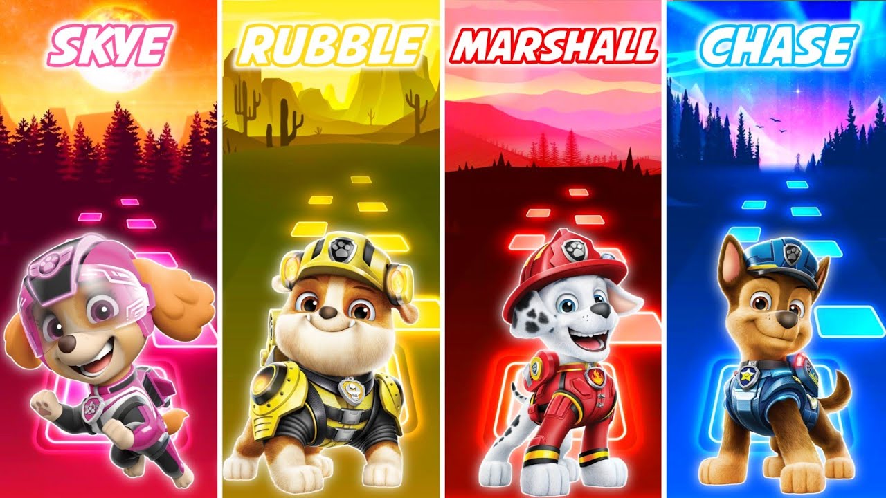 PAW PATROL - SKYE vs RUBBLE vs MARSHALL vs CHASE - TILES HOP EDM RUSH