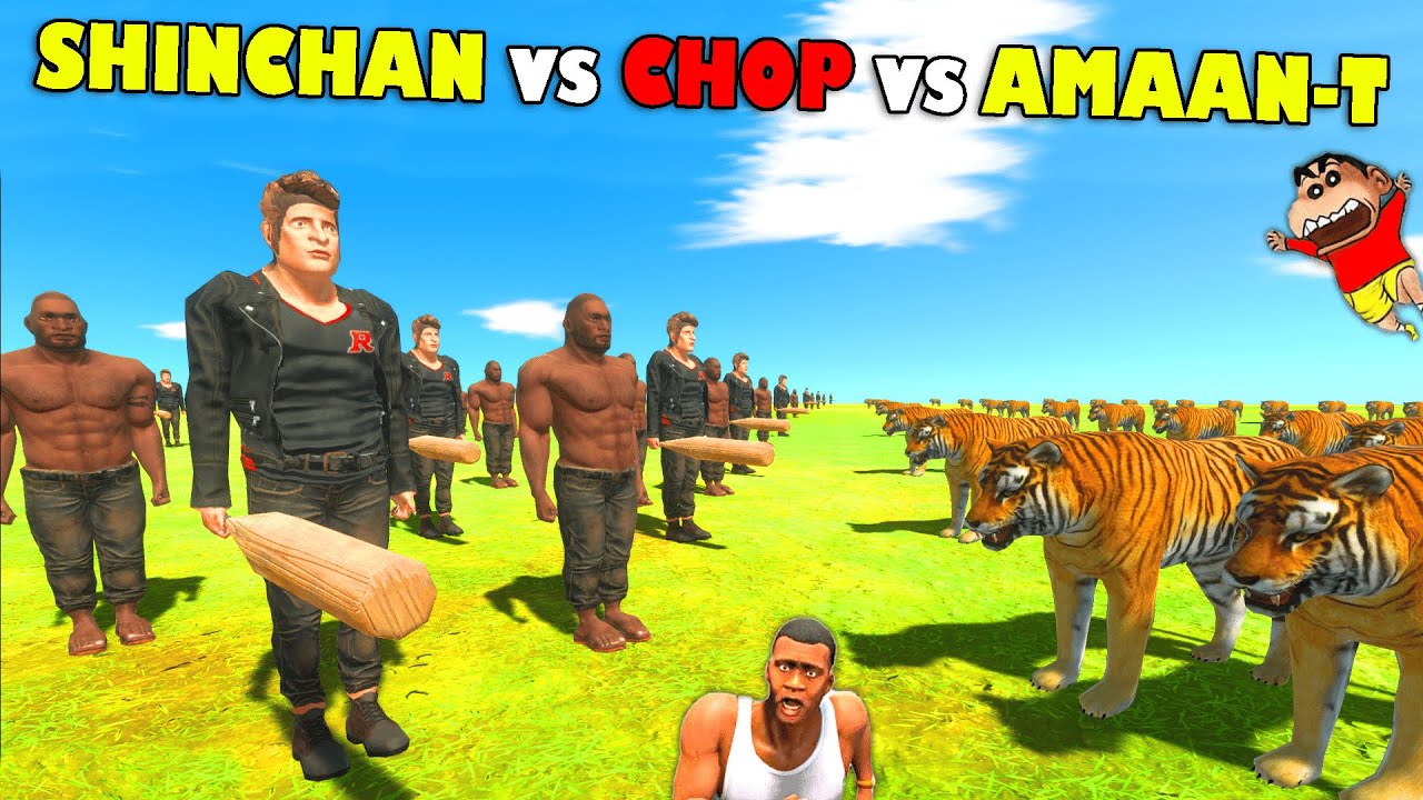 SHINCHAN vs CHOP vs AMAAN-T | ANIMAL REVOLT BATTLE SIMULATOR Dinosaur Game |AMAN-YT