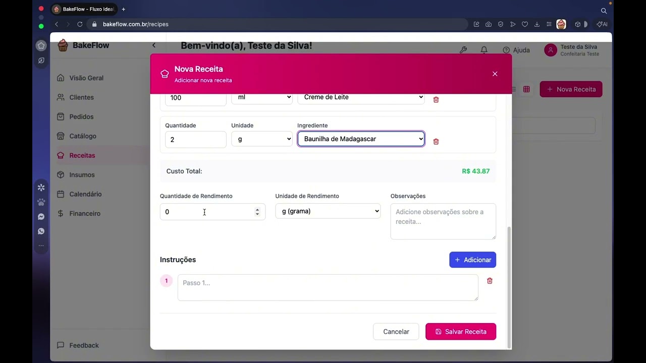 Tutorial BakeFlow 02 - Receitas