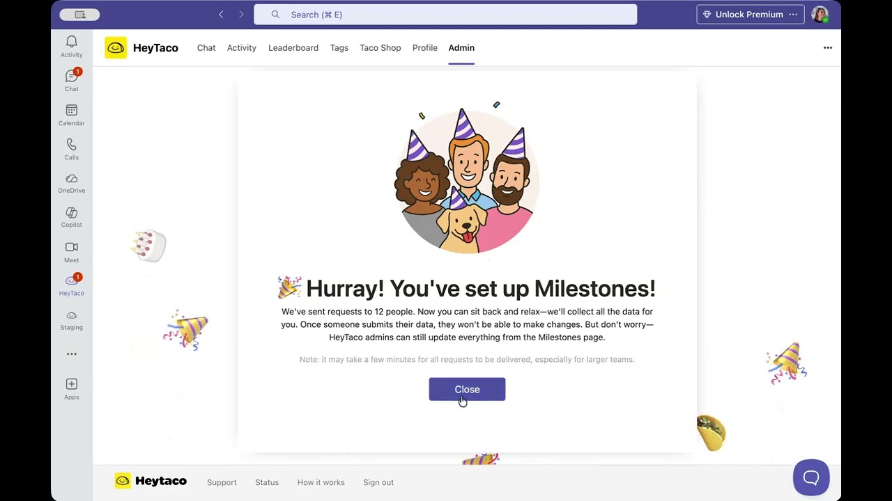 HeyTaco Milestones for Teams