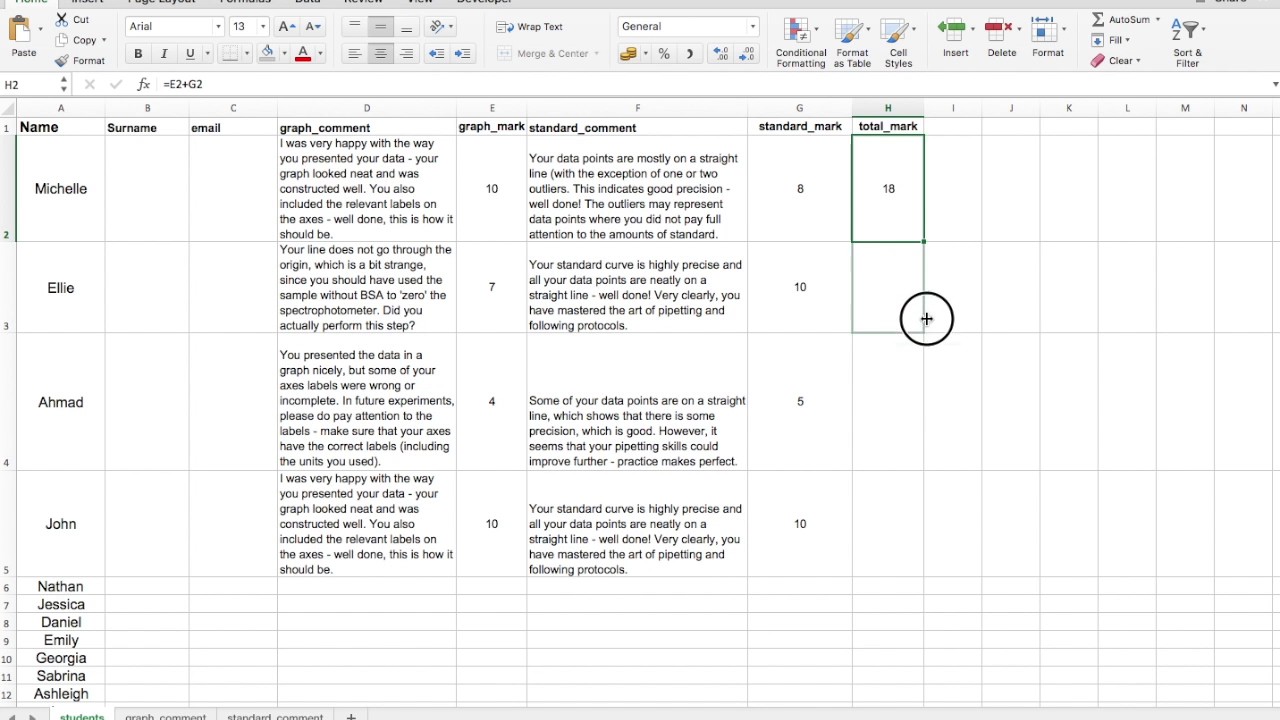 Rubrics in Excel for effective marking and feedback