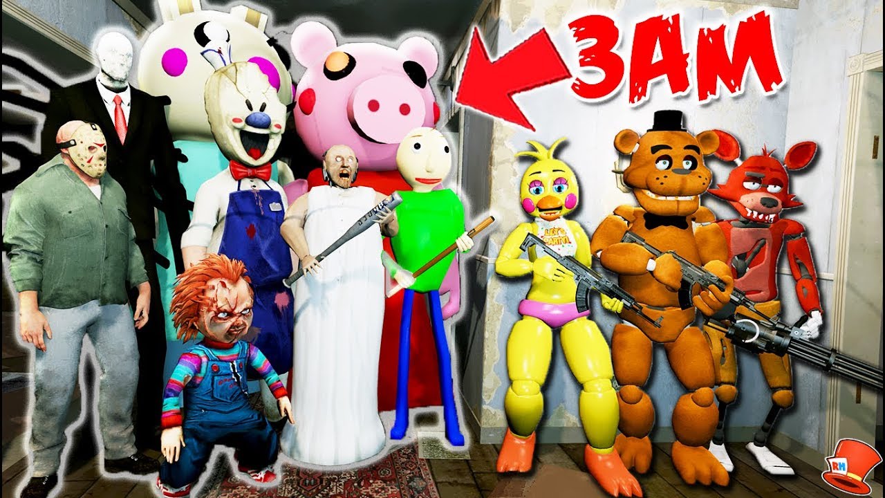 Animatronics VS Evil Horrr 3AM Monster Army! (GTA 5 Mods FNAF RedHatter)