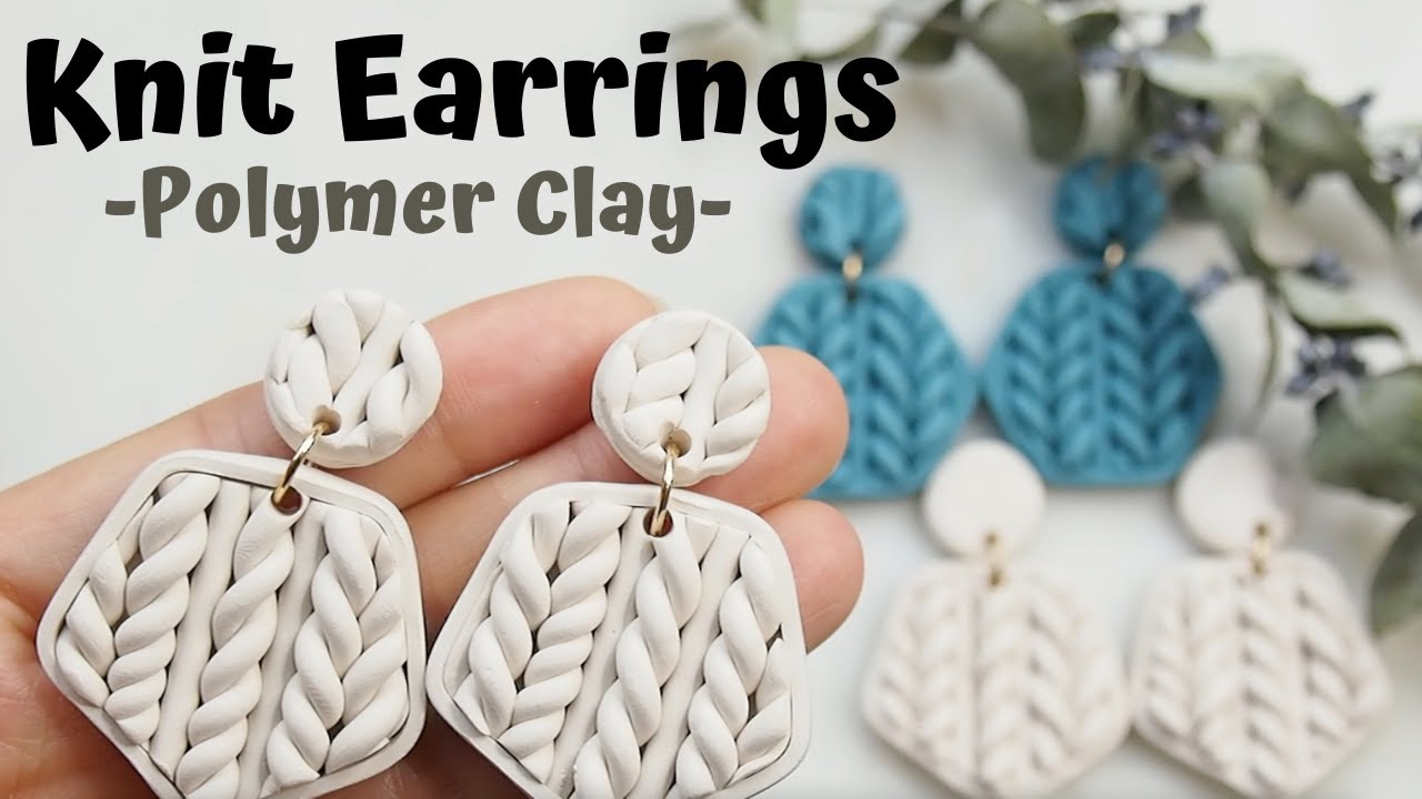 🌹【ポリマークレイ】冬に最高！簡単ニット模様のピアスを作るよ/DIY:Knit pattern earrings made with polymer clay