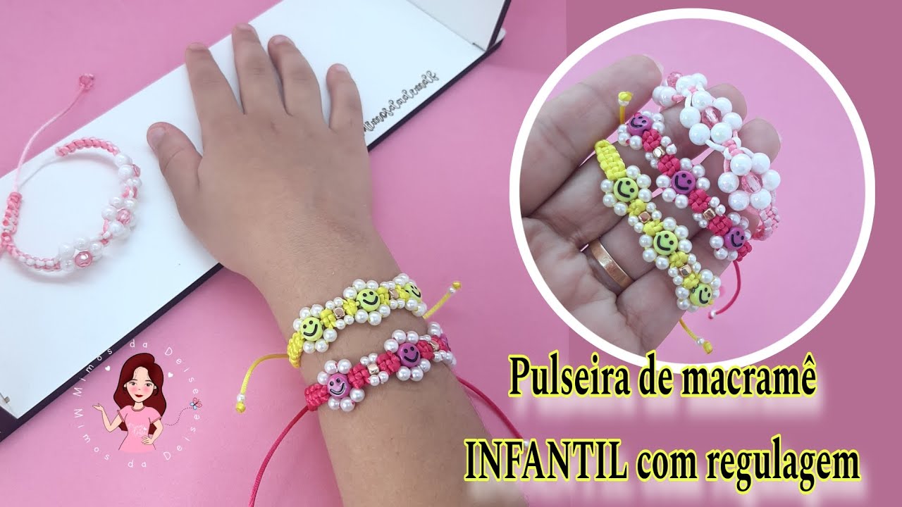 DIY Pulseira infantil de macramê com regulagem
