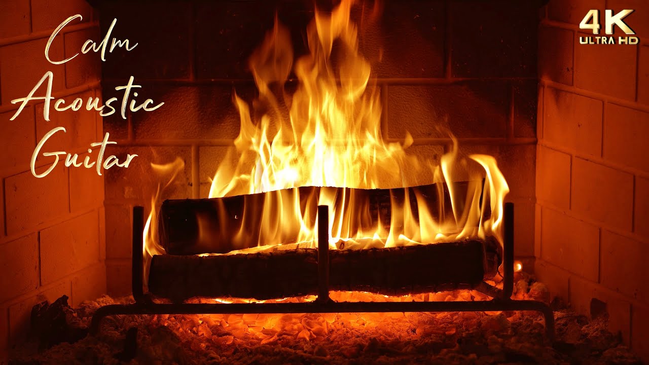 🔥 Calm Acoustic Guitar Music with Sleepy Fireplace Ambience