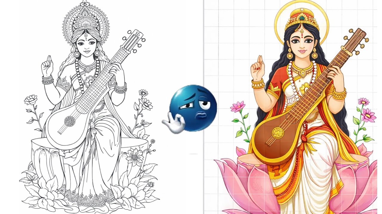 Saraswati Maa 📚 | Part 2 | Colour Drawing 😍 #saraswatimaa #mandalaart #drawing #viral #trend 