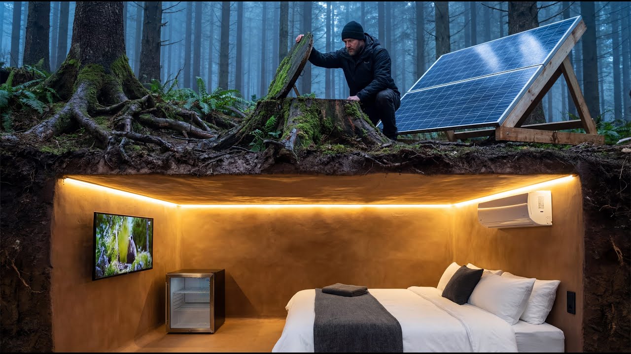 A Hidden Luxury Bunker Built Beneath Ancient Tree Roots | Silent ASMR Forest Construction