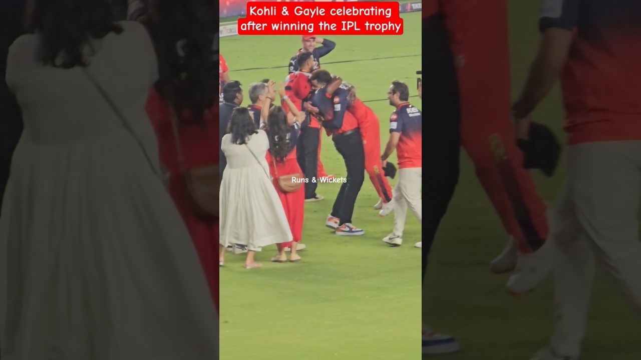 Kohli and Gayle celebrating after winning the IPL trophy #ipl #rcb #iplfinal2025 #viratkohli