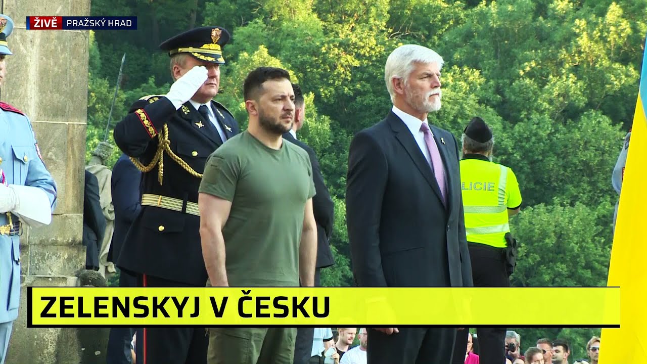 Ukrajinský prezident Zelenskyj dorazil na Hrad. U Brány gigantů ho přivítal Petr Pavel