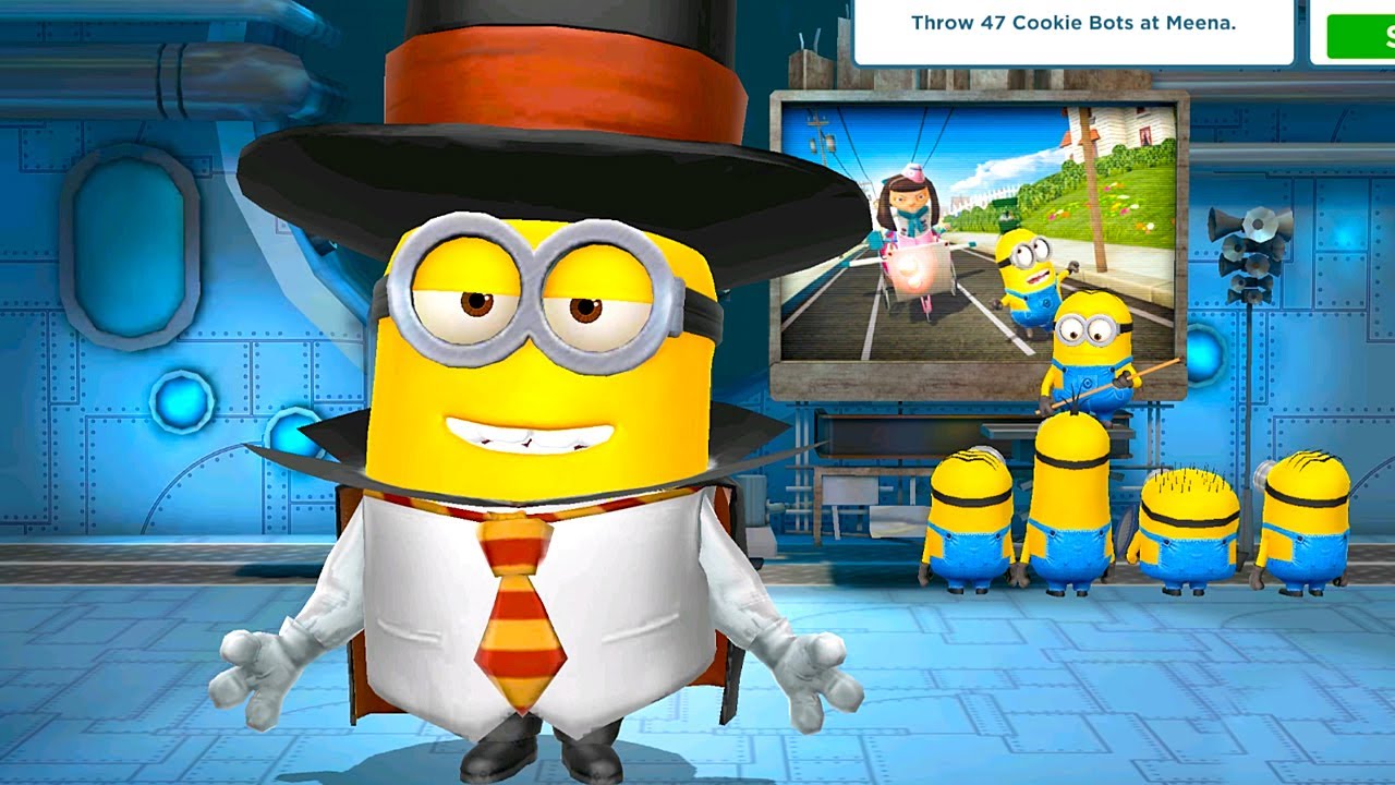 Minion rush Boss Battle ! Magician Minion with Mini Soccer Ball props Vs Meena and Cookie bots