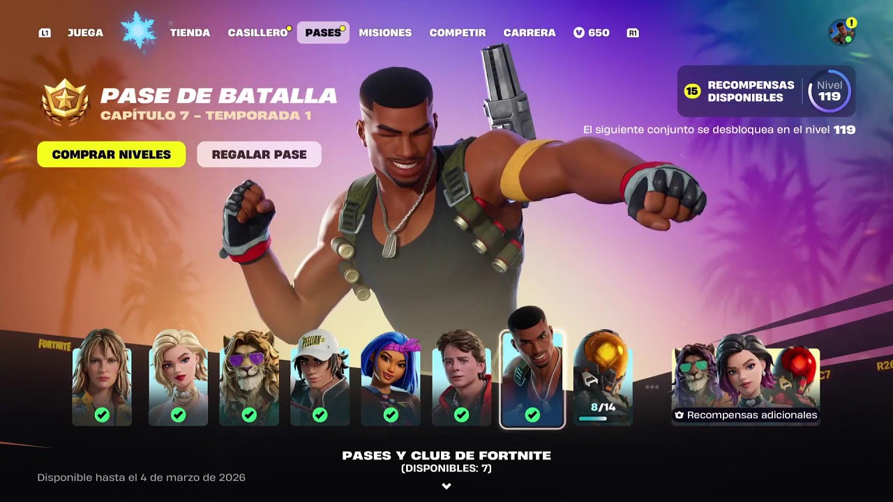 Fortnite PS5 Capítulo 7 Conjunto 7 Miles Cross Página 2 Temporada 1 Pacific Break 2026 En Directo
