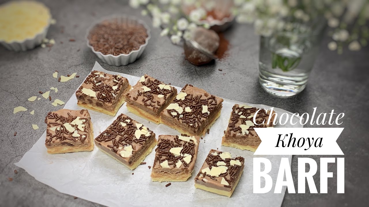 Chocolate Khoya Barfi / Burfi | Easy Recipe | 2 Layer Chocolate Barfi | Cake and Curry