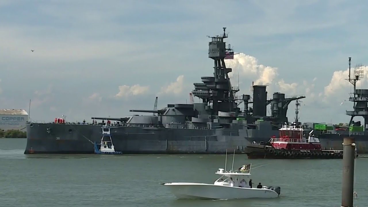 Battleship Texas arrives in Galveston