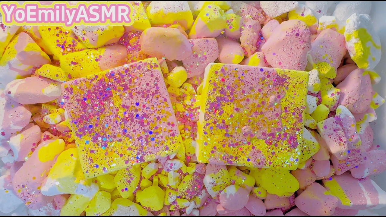 Fresh blocks and litter chunks covered with wet starch ASMR