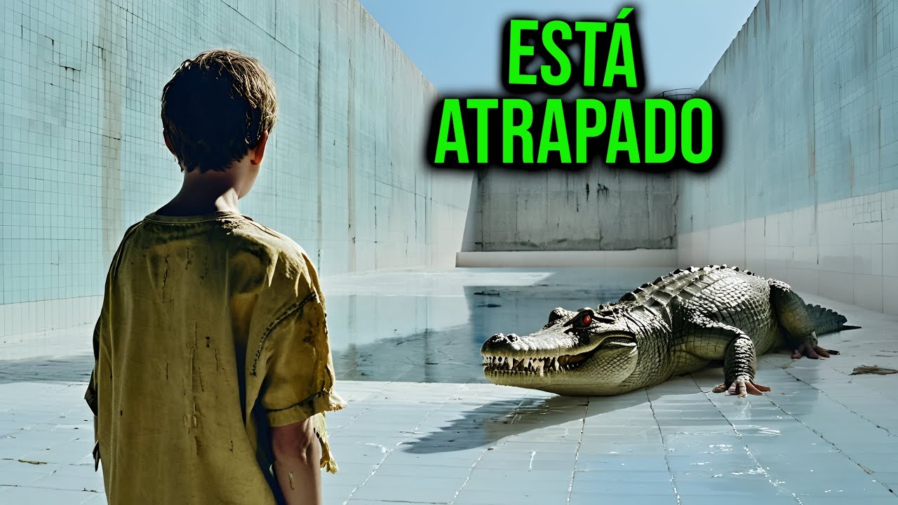 Un Chico Queda Atrapado en Una Piscina con Un Cocodrilo Gigante