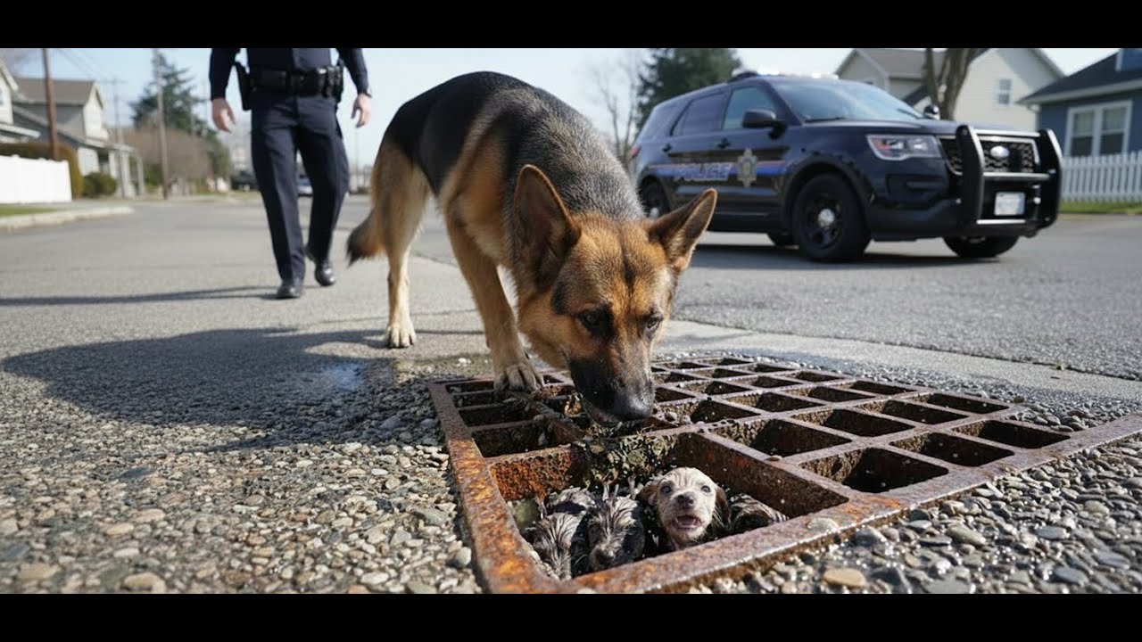 German Shepperd Leads Heroic Officers To Save Puppies Abandoned in a Gutter: Animal Rescue