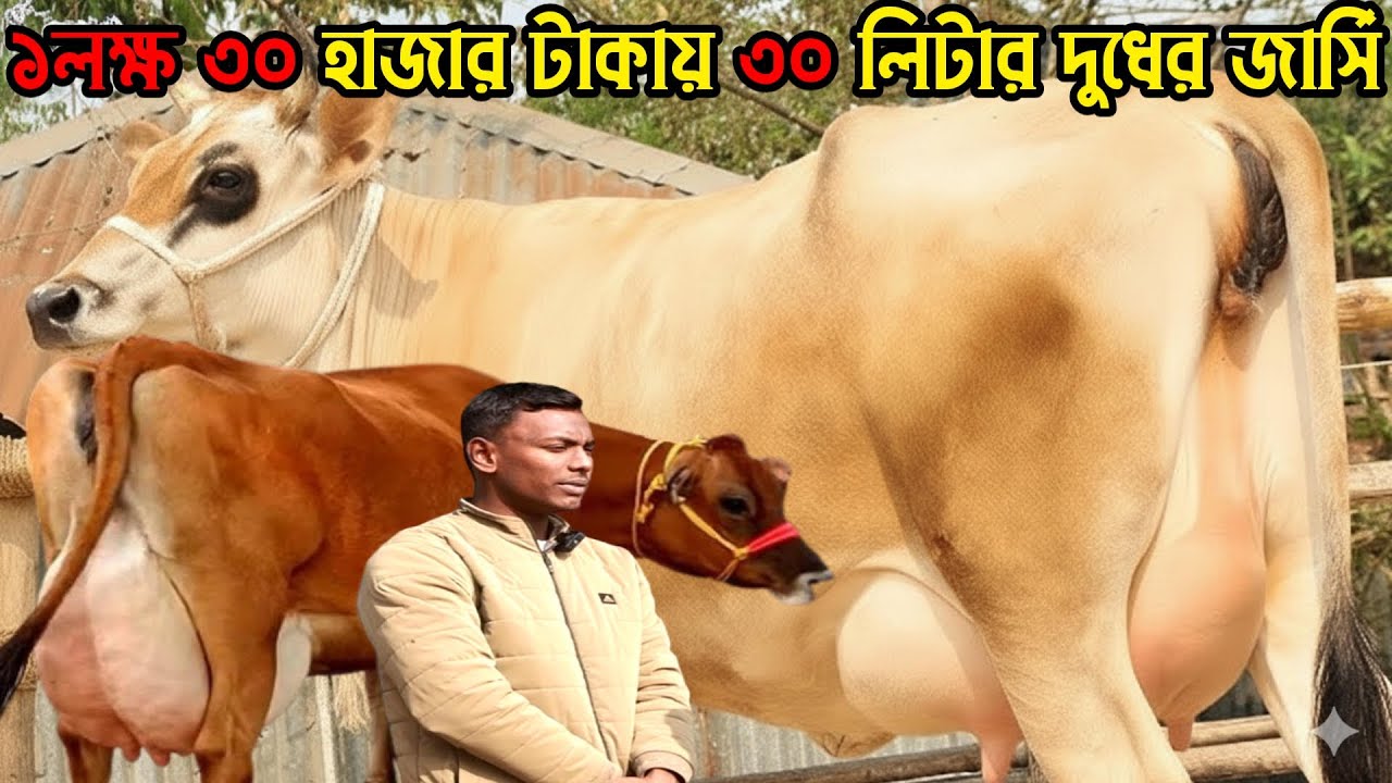 ১লক্ষ ৩০ হাজারে ৩০ লিটার দুধের জার্সি গাভী বিক্রি। স্বল্প খরচে অধিক দুধের জার্সি গরু দেখুন।