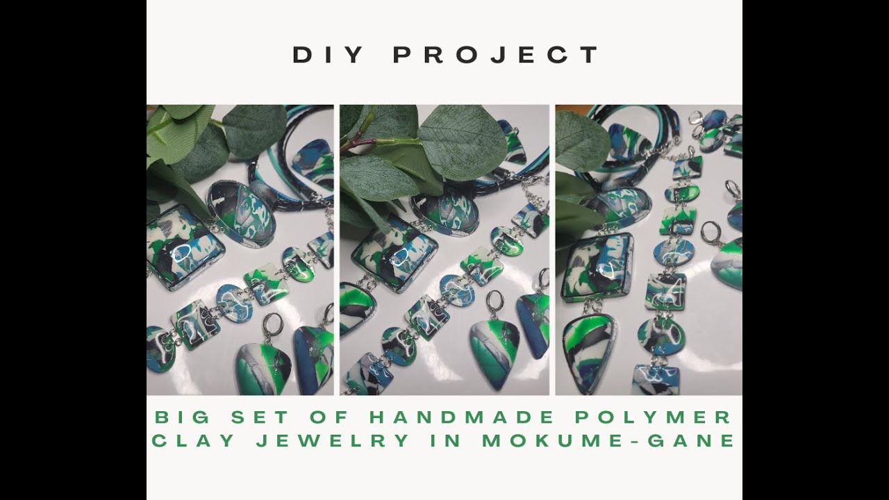 DIY: Big set of handmade polymer clay jewelry in mokume-gane.